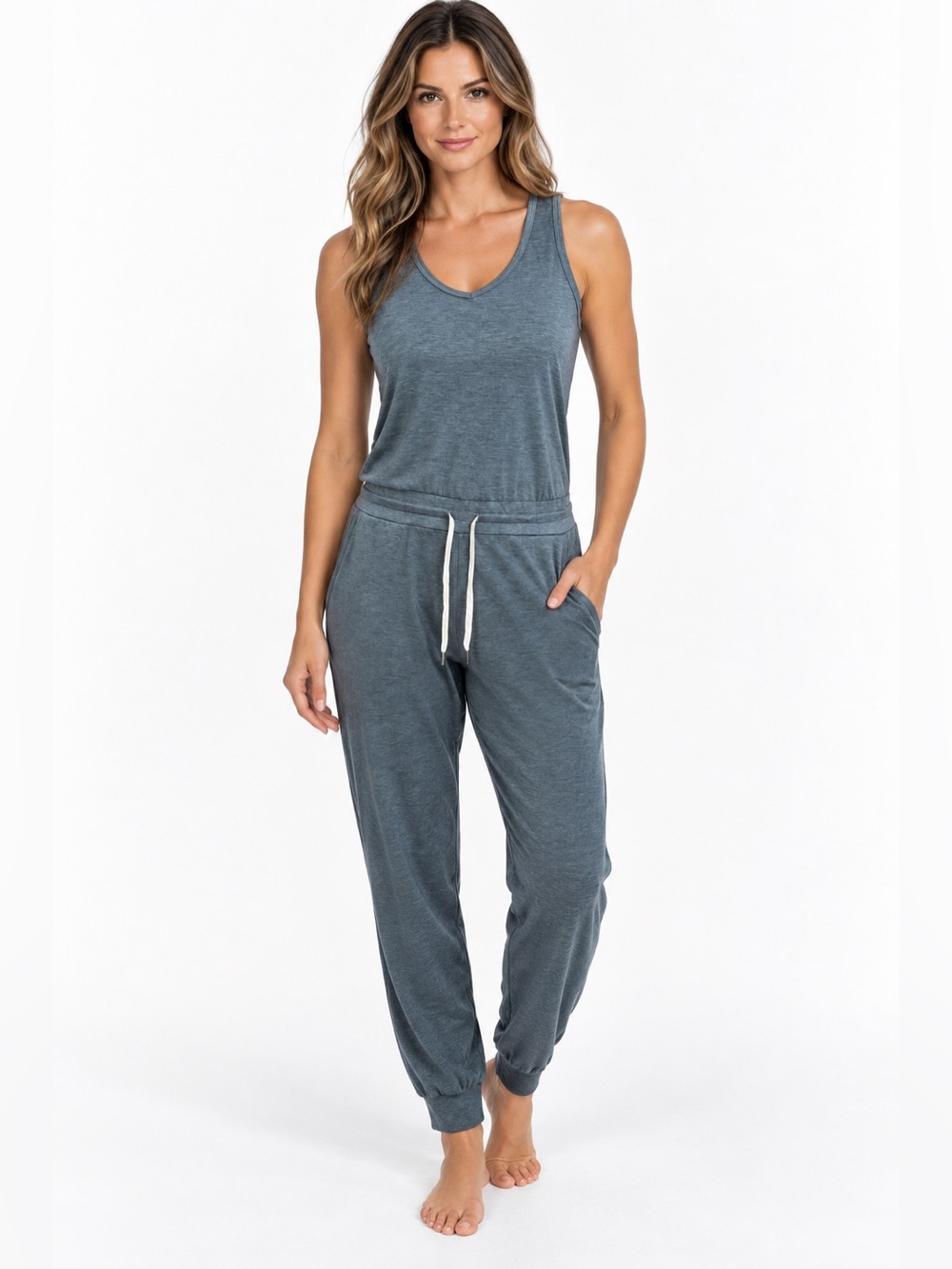 Vuori Lux Jumpsuit Small Blue Gray VW426 Racerback Jogger Athleisure One Piece